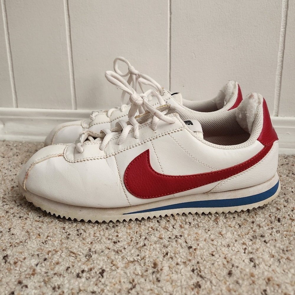 Nike Cortez Classic White Sneakers with Red and Blue Accents